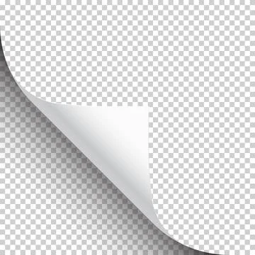 Curled page corner with shadow on transparent background. Blank sheet of paper Stock Illustration