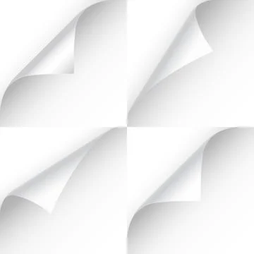 Curled page corner with shadow on transparent background collection. Blank sheet Stock Illustration