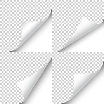 Curled page corner with shadow on transparent background collection. Blank sheet Stock Illustration