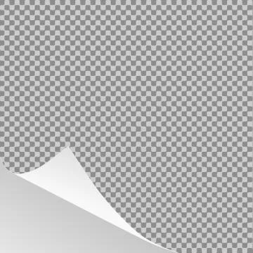 Curled paper sheet corner or page curl with shadow on transparent background  Stock Illustration