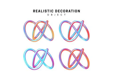 Curled round wire, wire, ring. Realistic 3d shape. objects with gradient holo Stock Illustration