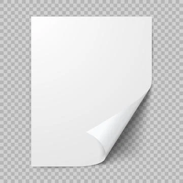 Curled sheet of paper. Empty blank of paper with twisted corner. Vector illus Stock Illustration