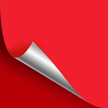 Curled Silver Metalic Corner Vector. Red Paper with Shadow Mock up Close up On 스톡 일러스트