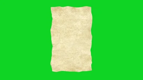 Curled torn piece of parchment paper floating revealing animated on green Stock Footage 335216412