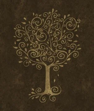 Curlicue Tree on a Textured Background Stock Illustration
