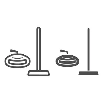 Curling equipment line and solid icon, Winter sport concept, curling stone and イラスト素材