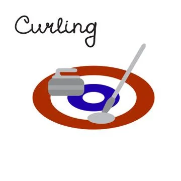 Curling game elements: broom, stone and sheet, vector Stock Illustration
