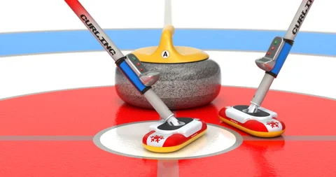 Curling granite stone with brushes sliding on ice sheet 動画素材 260722381