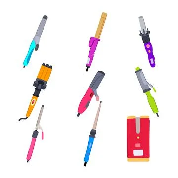 Curling iron set cartoon vector illustration Stock Illustration