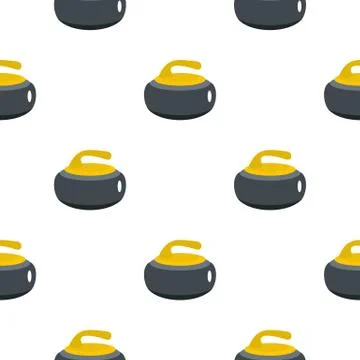 Curling stone with yellow handle pattern flat Stock Illustration
