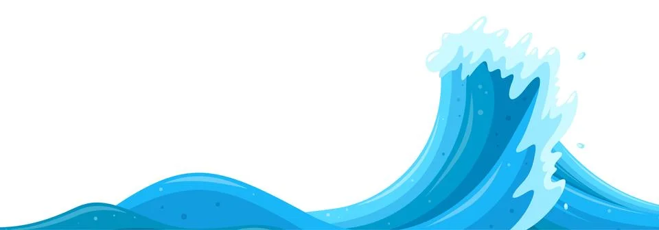 Curling wave causing flood. Tsunami wave splash background in cartoon style Stock Illustration