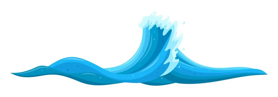 Curling wave causing flood. Tsunami wave splash in cartoon style. Vector Stock Illustration