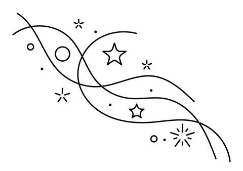 Curls and waves with stars. Magic outline illustration. Line art style. Stockillustratie