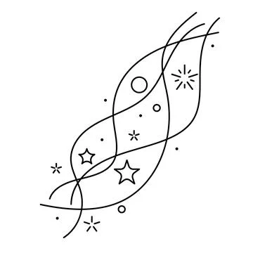 Curls and waves with stars. Magic outline illustration. Line art style. Stockillustratie