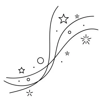 Curls and waves with stars. Magic outline illustration. Line art style. Stock Illustration