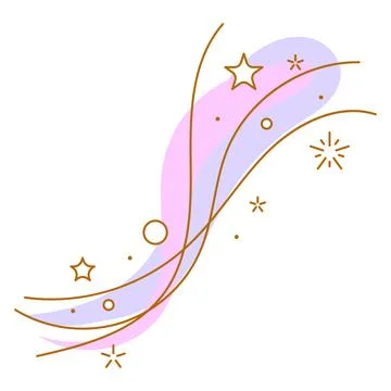 Curls and waves with stars. Magic outline illustration. Line art style. Stockillustratie