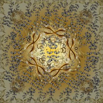 Curls background. Art Deco Pattern on black, beige and yellow colors. Luxury vin Stock Illustration