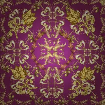 Curls background. Vector line design. Art Deco Pattern on purple, yellow and bro 스톡 일러스트