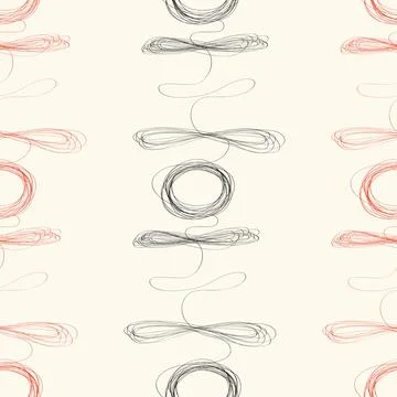 Curls hand drawn seamless pattern. Irregular swirls and scrolls, curved one line Stock Illustration