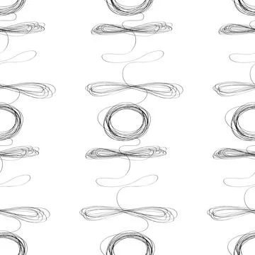 Curls hand drawn seamless pattern. Irregular swirls and scrolls, curved one line Illustrazione stock