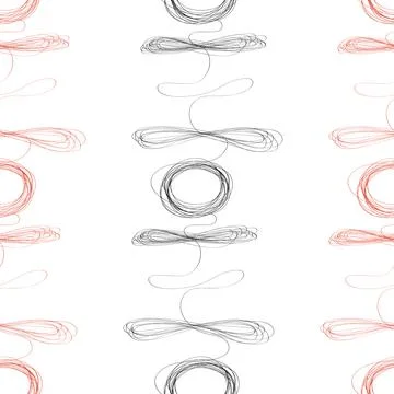 Curls hand drawn seamless pattern. Irregular swirls and scrolls, curved one line 스톡 일러스트