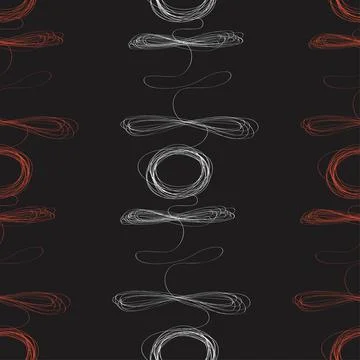 Curls hand drawn seamless pattern. Irregular swirls and scrolls, curved one line Illustrazione stock