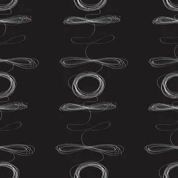 Curls hand drawn seamless pattern. Irregular swirls and scrolls, curved one line Illustrazione stock