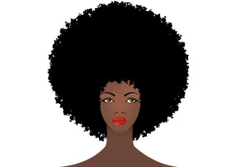Curly afro hair, portrait African American Women , dark skin female face Stock Illustration
