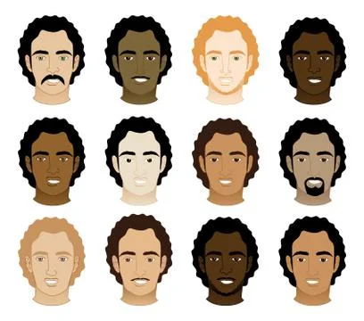 Curly Afro Men Faces Stock Illustration