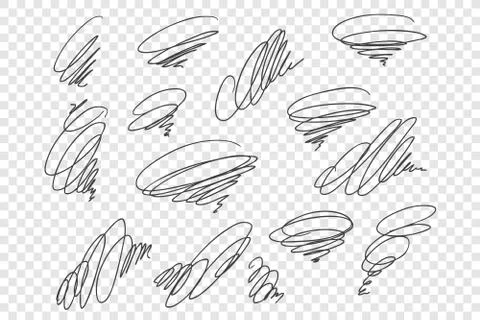 Curly black scrawls vector illustrations set Illustrazione stock