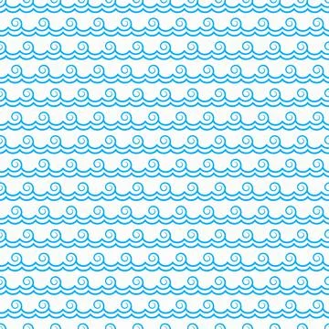 Curly blue ocean waves seamless pattern background 스톡 일러스트