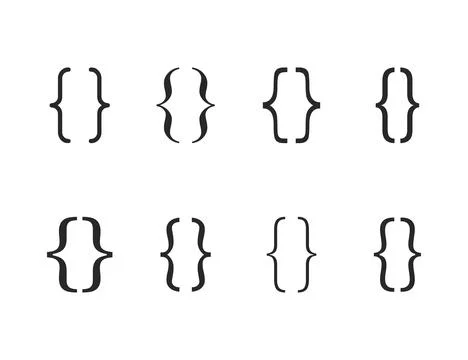 Curly brace, bracket icon set . Vector illustration. Illustrazione stock