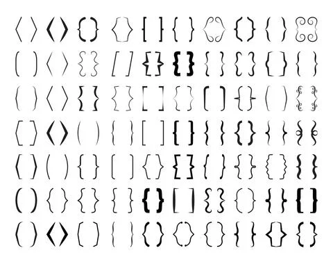 Curly brace set vector. Text brackets collection for messages, quotas. Stock Illustration