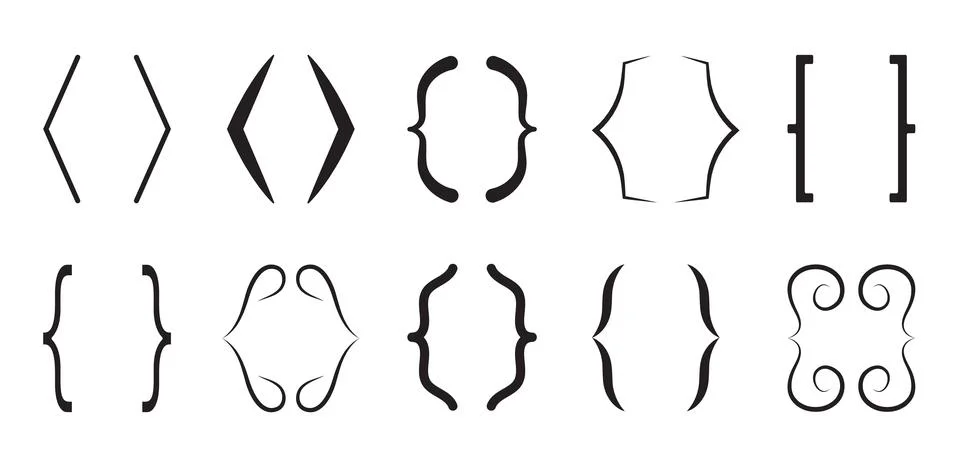 Curly brace set vector. Text brackets collection for messages, quotas. Stock Illustration