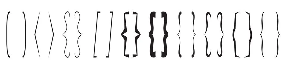 Curly brace set vector. Text brackets collection for messages, quotas. 스톡 일러스트