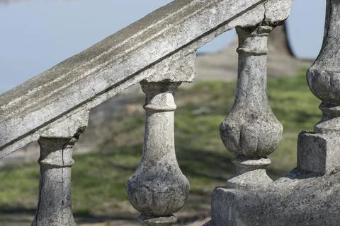 Curly elements of the stair of the old castle. 스톡 사진