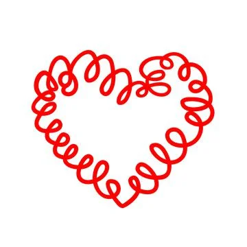 Curly felt tip pen red heart. Love shaped curl symbol Valentines day Stock Illustration