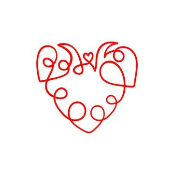 Curly felt tip pen red heart. Love shaped curl symbol Valentines day Stock Illustration