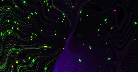Curly flow green neon lines. Hypnothic curling glowing lines evolving with time Video stock 166986064