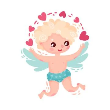 Curly-haired Cherub Character as Saint Valentine Day Symbol Vector Illustration Stock Illustration