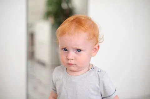 The curly-haired redhead boy Stock Photos