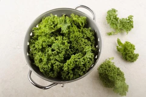Curly kale in a colander Stock Photos