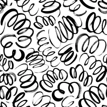Curly waves hand drawn vector seamless pattern. Stock Illustration