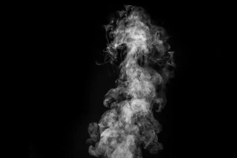 Curly white steam, Fog or smoke isolated transparent special effect on black  Stock Photos