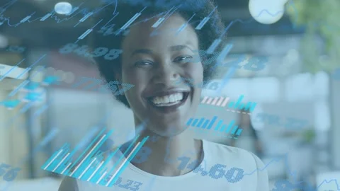 Curly woman tapping tablet while design team marking plans, creating blue data Stock Footage 334694346