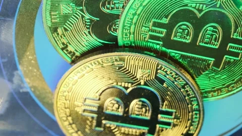 Currency Bitcoin coins rotating. Crypto currency Gold Bitcoins. Stock Footage 265479326