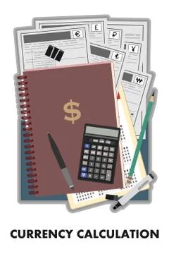 Currency calculation. Consulting on international operations. Search for opti Stock Illustration