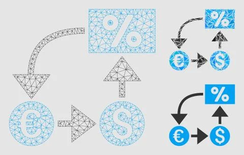 Currency Cashflow Vector Mesh Wire Frame Model and Triangle Mosaic Icon 库存插图