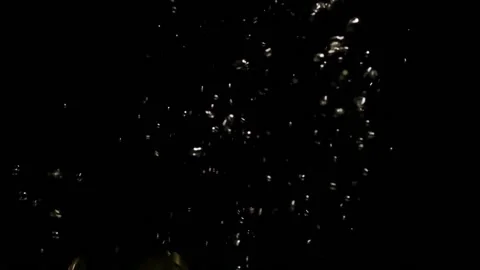 Currency coins fall in water on black background, slo mo. Stockbeeldmateriaal 201415747