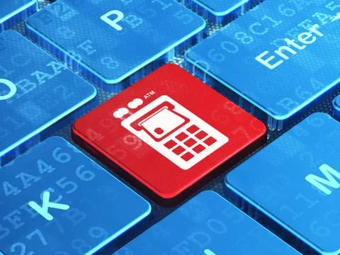 Currency concept: ATM Machine on computer keyboard background Illustrazione stock